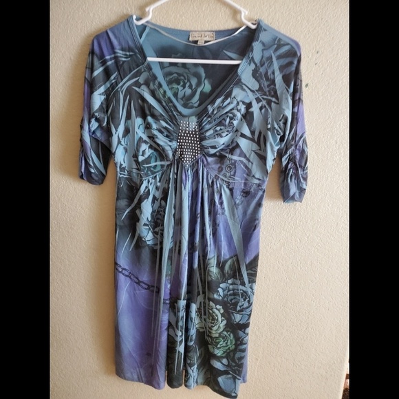 One World Sublimation Hippie Blue Sequin Dress - Picture 1 of 3